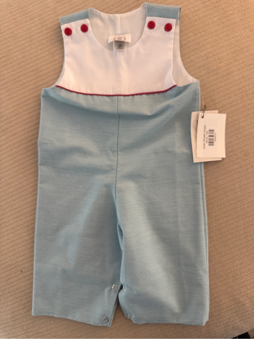 Lulu Bebe Boys Light Green Striped Sleeveless Romper with White Yoke NWT